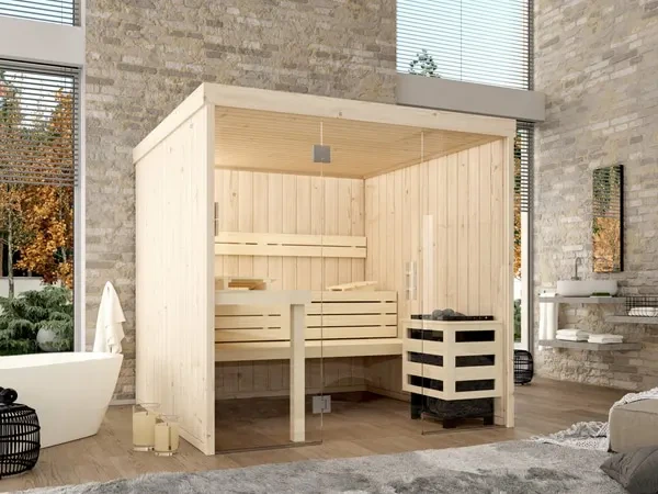premium innensauna lena glasfront, indoor sauna mit glasfront, innensauna kaufen deutschland, innensauna glasfront innenraum, sauna indoor wellness, glasfront sauna komfort, innensauna große glasfront detail, sauna glass front design, premium sauna glasfront, innensauna sitzbank ergonomisch, sauna innenbereich sitze, relax innensauna