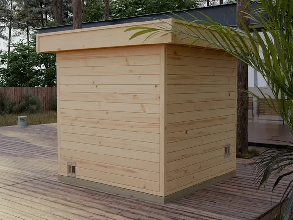 Moderne Außensauna FRANCIS 4-Eck mit hochwertiger Verarbeitung nahe Koblenz