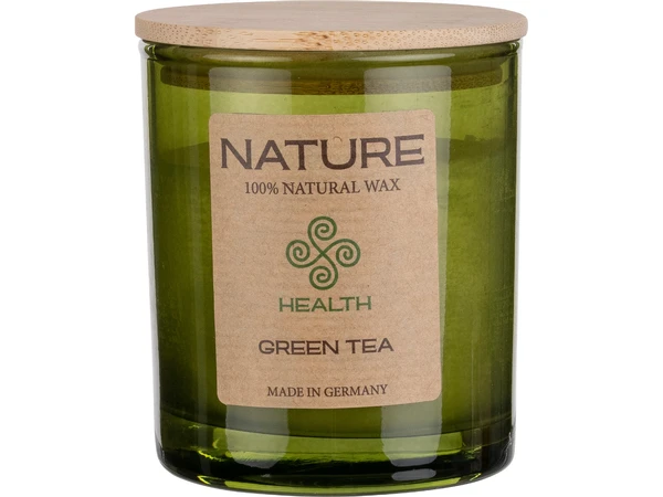 duftkerze im glas green tea, duftkerze kaufen, natur duftkerze deutschland, NATURE Green Tea ochwertige Duftkerze im Glas mit natürlichem Duft – ruhiges Abbrennen und warmes Licht für Wohnräume, green tea duftkerze detail, natur aroma kerze, duftkerze wohnraum wellness, duftkerze glas design, premium duftkerze glas, aromakerze modern, duftkerze für wohnung, duftkerze wellness zuhause, duftkerze aromatherapie