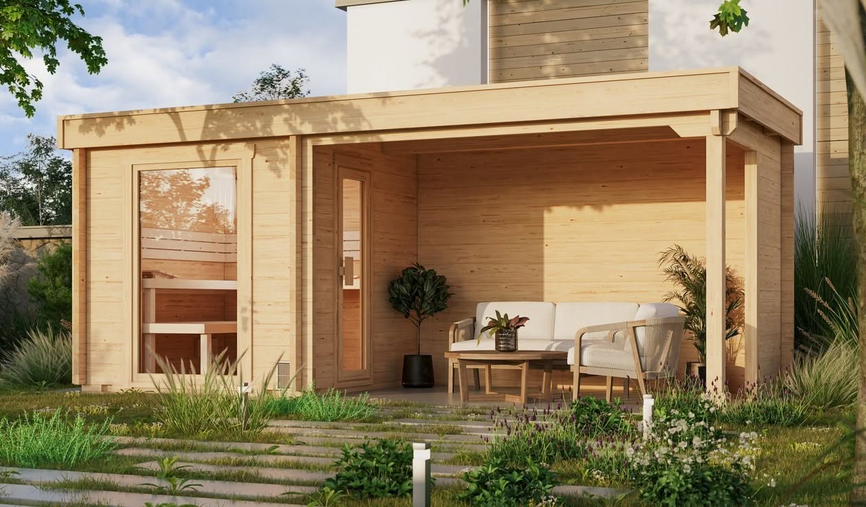 Moderne Gartensauna SANDRA 5823 für den Garten im Raum Köln und Düsseldorf
