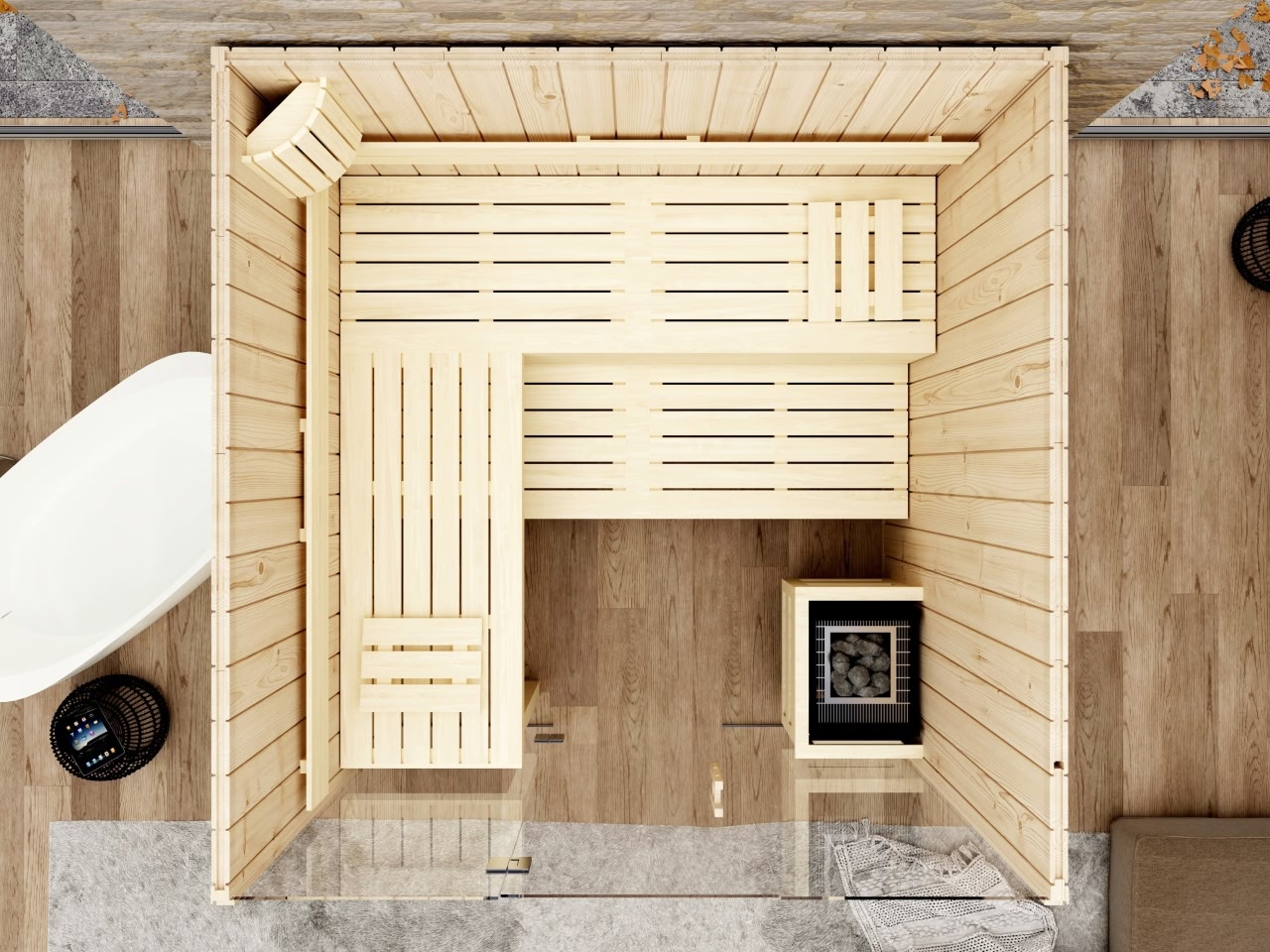 premium innensauna lena glasfront, indoor sauna mit glasfront, innensauna kaufen deutschland, innensauna glasfront innenraum, sauna indoor wellness, glasfront sauna komfort, innensauna große glasfront detail, sauna glass front design, premium sauna glasfront, innensauna sitzbank ergonomisch, sauna innenbereich sitze, relax innensauna