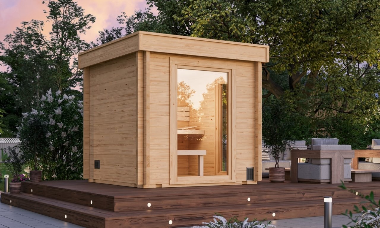 Moderne Gartensauna SANDRA 2323 mit hochwertiger Verarbeitung im Raum Düsseldorf und Koblenz