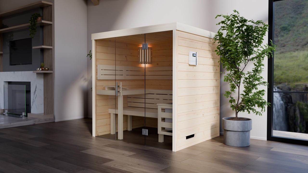 Innensauna mit Glasfront, Sauna mit Glasfront, Relaxklusiv, innensauna ben glasfront, indoor sauna mit glasfront, innensauna kaufen deutschland, innensauna ben innenraum glasfront, sauna indoor wellness, glasfront sauna komfort, innensauna holz und glas detail, sauna glasfront design, glasfront sauna material, innensauna sitzbank ergonomisch, sauna innenbereich komfort, indoor sauna relax