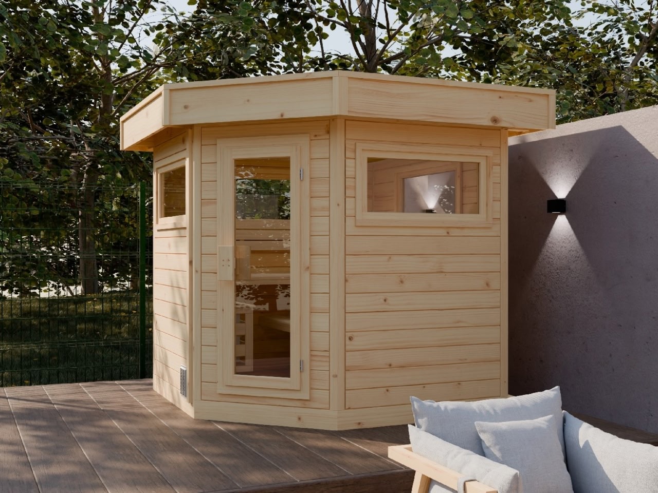 Moderne Gartensauna FRANCIS mit hochwertiger Verarbeitung im Raum Koblenz und Leverkusen
