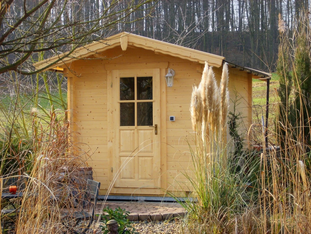 Moderne Gartensauna SIMONE mit Ruheraum und Glasfront im Raum Düsseldorf und Koblenz
