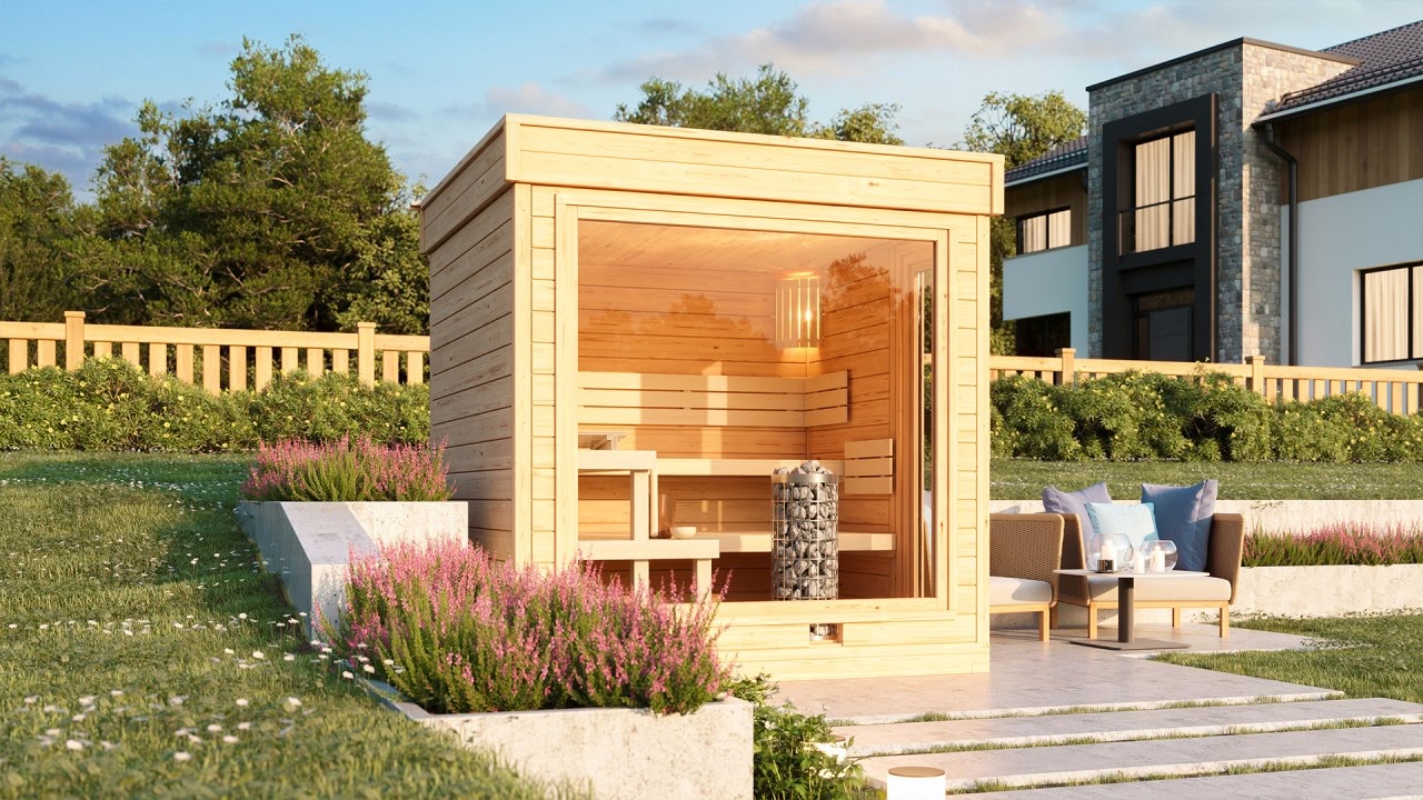 Gartensauna GABI aus Massivholz mit Flachdach