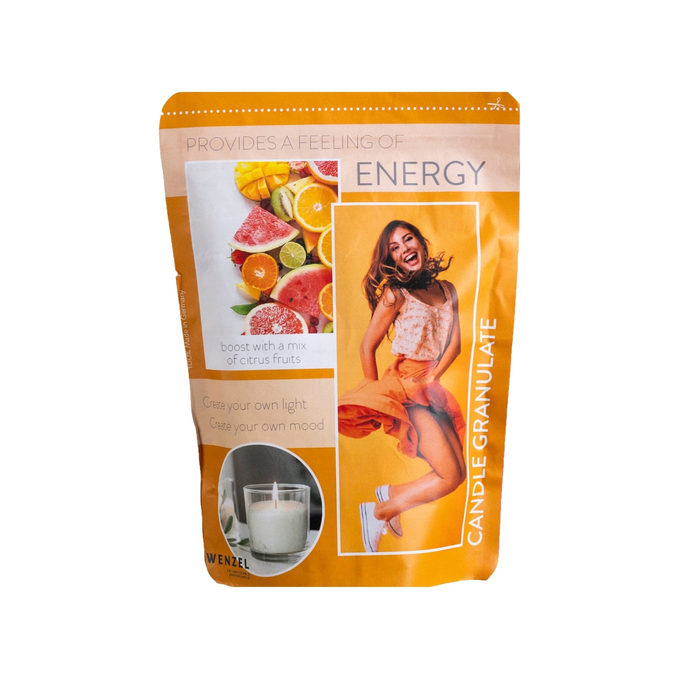 WENZEL Kerzengranulat 400 g Energy mit 4 Dochten, Kerzengranulat Energy 400g von WENZEL für DIY Kerzen, WENZEL Duft Kerzengranulat 400 g Energy zum Kerzen selber machen, Kerzengranulat 400 g Energy Set inklusive Docht und Halter, Detailaufnahme WENZEL Kerzengranulat Energy Wachsgranulat Struktur, DIY Kerzen im Glas mit WENZEL Kerzengranulat 400 g Energy, Kerzenzubehör WENZEL Kerzengranulat Energy 400g