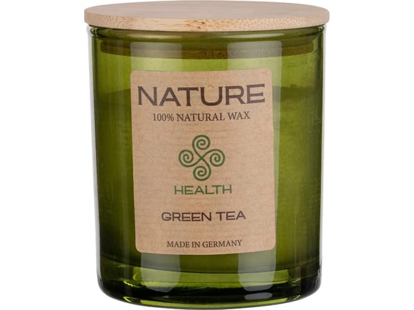 duftkerze im glas green tea, duftkerze kaufen, natur duftkerze deutschland, NATURE Green Tea ochwertige Duftkerze im Glas mit natürlichem Duft – ruhiges Abbrennen und warmes Licht für Wohnräume, green tea duftkerze detail, natur aroma kerze, duftkerze wohnraum wellness, duftkerze glas design, premium duftkerze glas, aromakerze modern, duftkerze für wohnung, duftkerze wellness zuhause, duftkerze aromatherapie