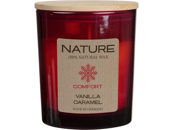 duftkerze im glas vanilla caramel, duftkerze kaufen, natur duftkerze deutschland, vanilla caramel duftkerze detail, aroma kerze vanilla caramel, premium duftkerze, duftkerze glas design, duftkerze wohnraum, aromakerze modern, duftkerze für wohnung, duftkerze wellness zuhause, aromatherapie kerze, NATURE Duftkerze Vanilla Caramel Natürliche Duftkerze ohne Palmöl und Sojawachs – RAL-zertifiziert, gleichmäßiges Brennverhalten