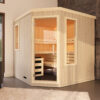 premium innensauna lena 5 eck, indoor sauna kaufen, innensauna für zuhause, innensauna innenraum holz, sauna indoor wellness, premium sauna wohnbereich, innensauna detailaufnahme, sauna holzverarbeitung, sauna 5 eck design, sauna innenbereich sitzplätze, ergonomische sauna bank, innensauna komfort