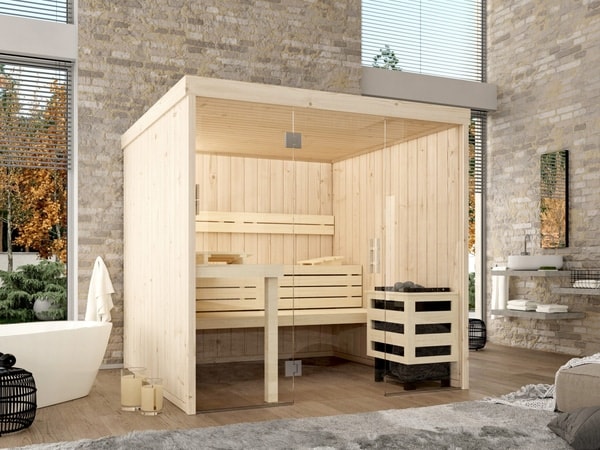 premium innensauna lena glasfront, indoor sauna mit glasfront, innensauna kaufen deutschland, innensauna glasfront innenraum, sauna indoor wellness, glasfront sauna komfort, innensauna große glasfront detail, sauna glass front design, premium sauna glasfront, innensauna sitzbank ergonomisch, sauna innenbereich sitze, relax innensauna