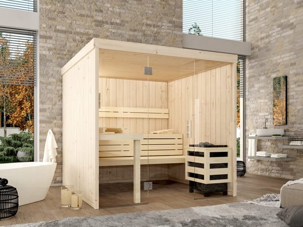 premium innensauna lena glasfront, indoor sauna mit glasfront, innensauna kaufen deutschland, innensauna glasfront innenraum, sauna indoor wellness, glasfront sauna komfort, innensauna große glasfront detail, sauna glass front design, premium sauna glasfront, innensauna sitzbank ergonomisch, sauna innenbereich sitze, relax innensauna