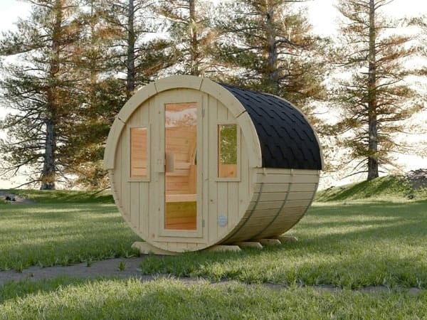 Luxuriöse Fasssauna für bis zu 4 Personen mit modernem Design von Relaxklusiv aus Vettelschoß