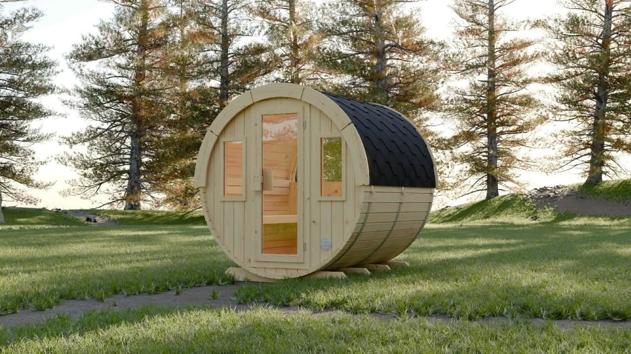 Luxuriöse Fasssauna für bis zu 4 Personen mit modernem Design von Relaxklusiv aus Vettelschoß