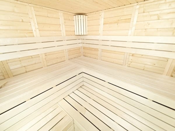 premium innensauna daniel massivholz, innensauna kaufen deutschland, blockbohlen sauna 45 mm, heimsauna polarfichte innenraum, sauna mit glastür innenbereich, massivholz sauna wohnraum