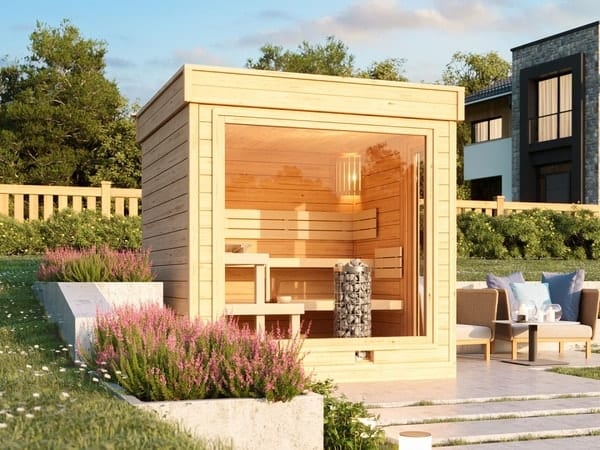 Gartensauna GABI aus Massivholz mit Flachdach